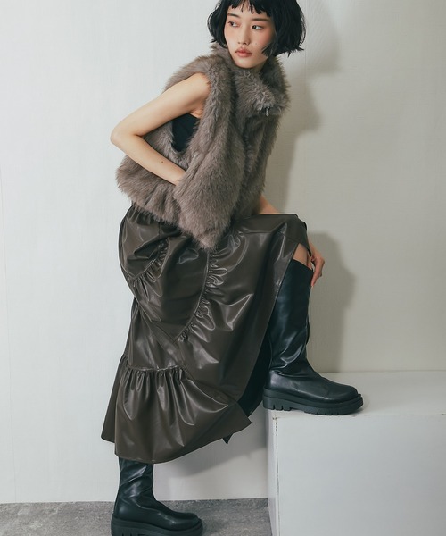 ANOTHER S（アナザーエス）の「ソフトレザー風ティアードスカート（スカート・レディース・カーキ/ブラウン/ブラック・FREE）」の18枚目の写真