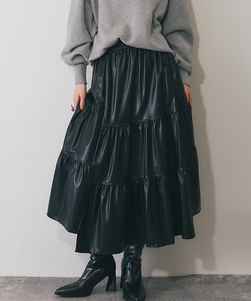 ANOTHER S（アナザーエス）の「ソフトレザー風ティアードスカート（スカート・レディース・カーキ/ブラウン/ブラック・FREE）」の19枚目の写真