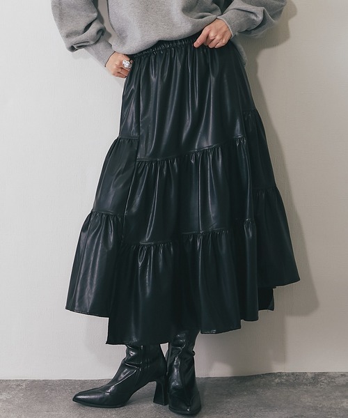 ANOTHER S（アナザーエス）の「ソフトレザー風ティアードスカート（スカート・レディース・カーキ/ブラウン/ブラック・FREE）」の20枚目の写真