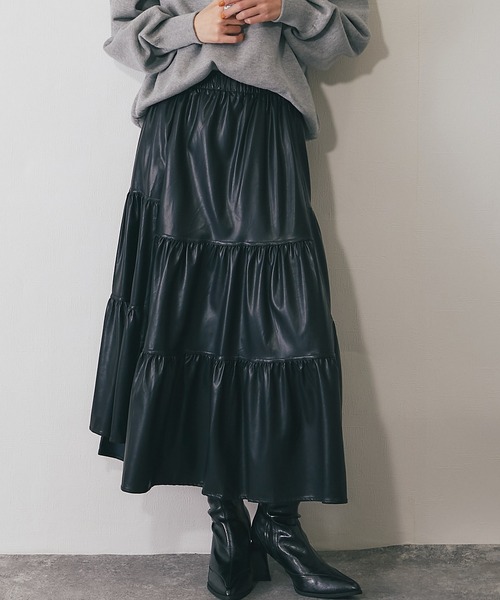 ANOTHER S（アナザーエス）の「ソフトレザー風ティアードスカート（スカート・レディース・カーキ/ブラウン/ブラック・FREE）」の22枚目の写真