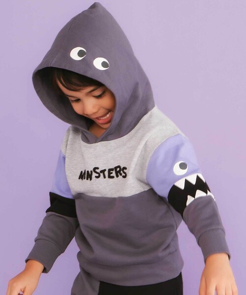 SLAP SLIP（スラップスリップ）の「ぎょろぎょろモンスターかくれんぼトレーナー(80~130cm)（パーカー・キッズ・グリーン/ネイビー・110cm/120cm/130cm/90cm/100cm/80ｃｍ）」の2枚目の写真