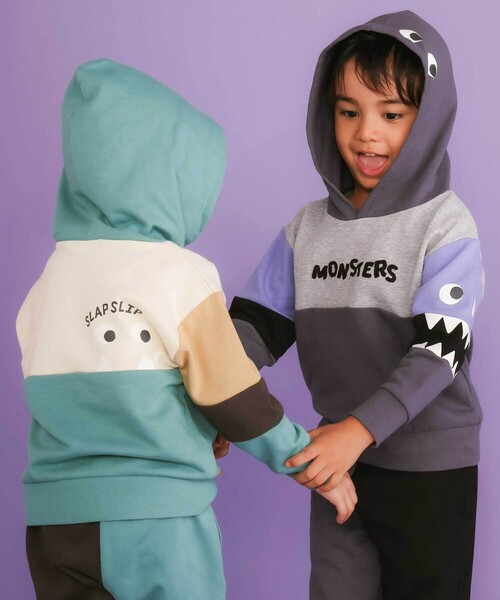 SLAP SLIP（スラップスリップ）の「ぎょろぎょろモンスターかくれんぼトレーナー(80~130cm)（パーカー・キッズ・グリーン/ネイビー・110cm/120cm/130cm/90cm/100cm/80ｃｍ）」の3枚目の写真