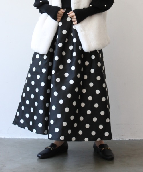 StyleSea（スタイルシー）の「ドット柄フレアスカート（スカート・レディース・ブラック/オフホワイト・FREE）」の2枚目の写真