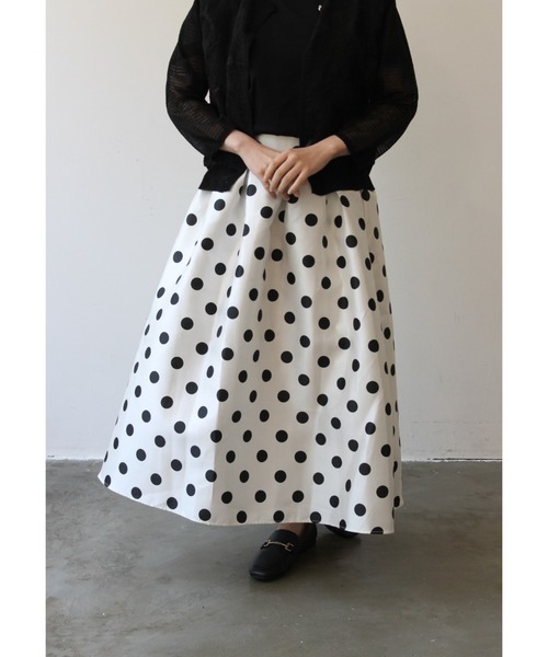 StyleSea（スタイルシー）の「ドット柄フレアスカート（スカート・レディース・ブラック/オフホワイト・FREE）」の3枚目の写真