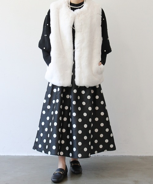 StyleSea（スタイルシー）の「ドット柄フレアスカート（スカート・レディース・ブラック/オフホワイト・FREE）」の9枚目の写真