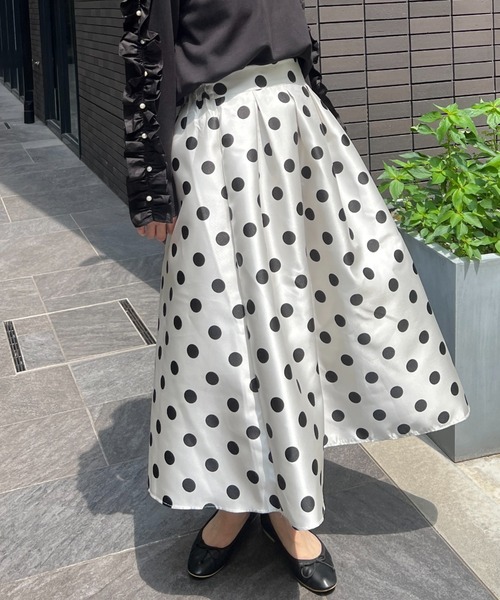 StyleSea（スタイルシー）の「ドット柄フレアスカート（スカート・レディース・ブラック/オフホワイト・FREE）」の11枚目の写真