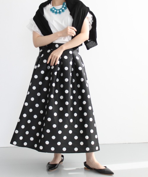 StyleSea(スタイルシー)の「ドット柄フレアスカート(スカート・レディース・ブラック/オフホワイト・FREE)」の8枚目の写真
