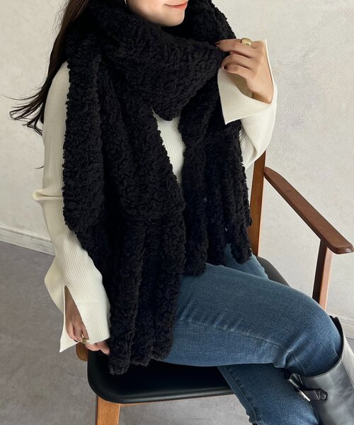 prose verse(プロズヴェール)の「もこもこボアマフラー(マフラー・レディース・ブラック/アイボリー/グレー・FREE)」の3枚目の写真