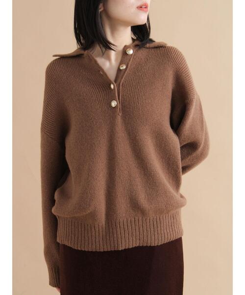 sm2rhythm(サマンサモスモスリズム)の「モヘヤライク衿付ニットプルオーバー(ニット/セーター・レディース・イエロー/ブラウン/チャコールグレー・F)」の2枚目の写真