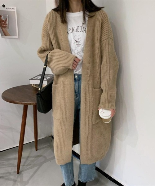 maison de LATIR(メゾンドラティール)の「大人こなれ感のロング丈コーディガン(カーディガン/ボレロ・レディース・ブラウン/ブラック・FREE)」の1枚目の写真
