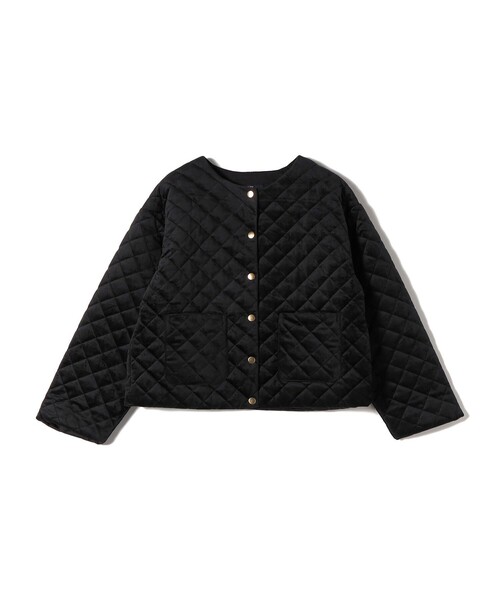 SHIPS Colors:ポリエステルベロア ノーカラー キルティング ジャケット