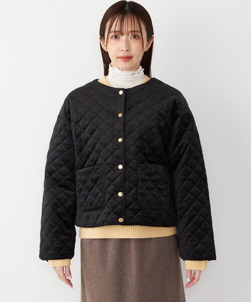 セール】SHIPS Colors:ポリエステルベロア ノーカラー キルティング