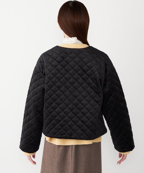 ※ 3pp1様※meer. ウェーブキルティングベロアジャケット セール】SHIPS Colors:ポリエステルベロア ノーカラー キルティング