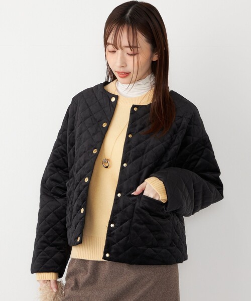 セール】SHIPS Colors:ポリエステルベロア ノーカラー キルティング