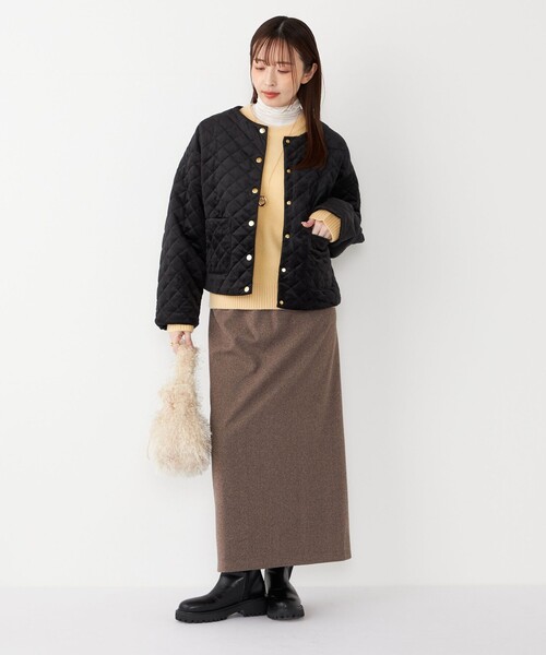 セール】SHIPS Colors:ポリエステルベロア ノーカラー キルティング