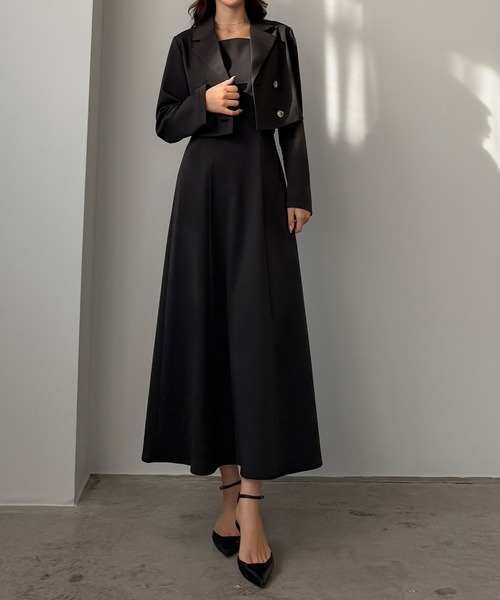 Louere（ルエレ）の「バックスリットショートジャケットsetキャミフレアワンピース（セットアップ・レディース・ブラウン/チャコール/ブラック/アイボリー/グレイッシュベージュ・SMALL/MEDIUM/LARGE/X-LARGE）」の14枚目の写真