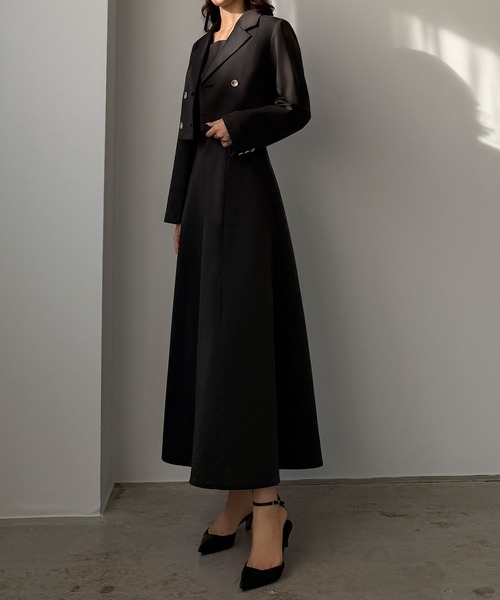 Louere（ルエレ）の「バックスリットショートジャケットsetキャミフレアワンピース（セットアップ・レディース・ブラウン/チャコール/ブラック/アイボリー/グレイッシュベージュ・SMALL/MEDIUM/LARGE/X-LARGE）」の15枚目の写真