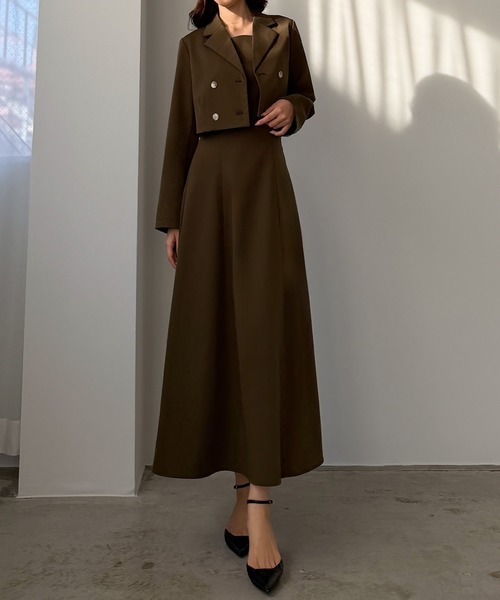 Louere（ルエレ）の「バックスリットショートジャケットsetキャミフレアワンピース（セットアップ・レディース・ブラウン/チャコール/ブラック/アイボリー/グレイッシュベージュ・SMALL/MEDIUM/LARGE/X-LARGE）」の18枚目の写真