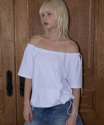Drawstring Off Shoulder Tee White