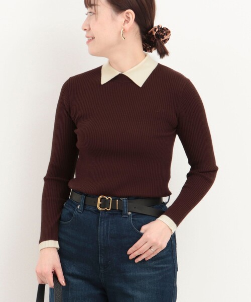 MICO COULIER（ミコクリエ）の「バイカラーリブ衿付きプルオーバーニット（ニット/セーター・レディース・ブラウン/ブラック/ライトグレー・38）」の3枚目の写真