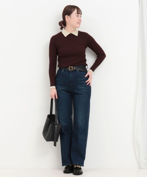 MICO COULIER（ミコクリエ）の「バイカラーリブ衿付きプルオーバーニット（ニット/セーター・レディース・ブラウン/ブラック/ライトグレー・38）」の4枚目の写真