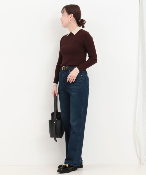 MICO COULIER（ミコクリエ）の「バイカラーリブ衿付きプルオーバーニット（ニット/セーター・レディース・ブラウン/ブラック/ライトグレー・38）」の5枚目の写真