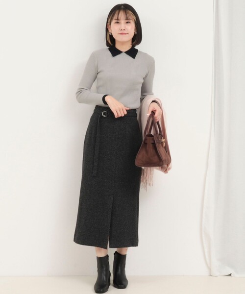 MICO COULIER（ミコクリエ）の「バイカラーリブ衿付きプルオーバーニット（ニット/セーター・レディース・ブラウン/ブラック/ライトグレー・38）」の16枚目の写真