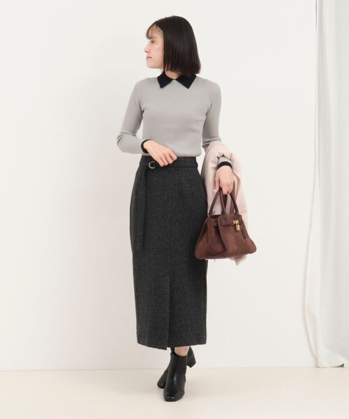 MICO COULIER（ミコクリエ）の「バイカラーリブ衿付きプルオーバーニット（ニット/セーター・レディース・ブラウン/ブラック/ライトグレー・38）」の17枚目の写真