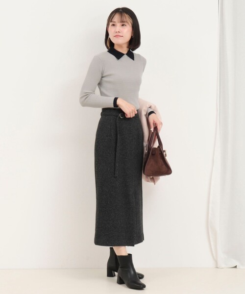 MICO COULIER（ミコクリエ）の「バイカラーリブ衿付きプルオーバーニット（ニット/セーター・レディース・ブラウン/ブラック/ライトグレー・38）」の19枚目の写真