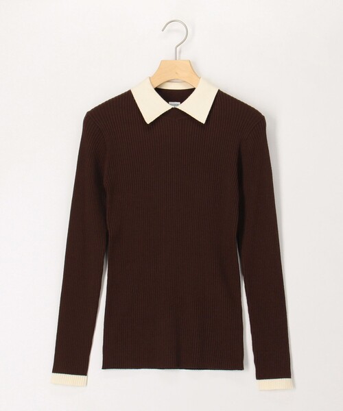 MICO COULIER（ミコクリエ）の「バイカラーリブ衿付きプルオーバーニット（ニット/セーター・レディース・ブラウン/ブラック/ライトグレー・38）」の22枚目の写真