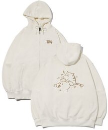 Enjoy CAT embroidered hooded Zip-up Cream