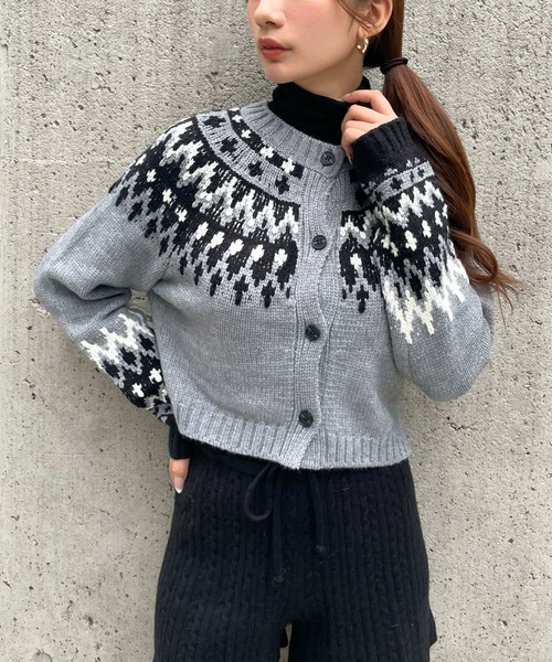 3.3 Field Trip (3.3フィールドトリップ)の「3.3 Field Trip/ノルディッククロップドカーディガン(カーディガン/ボレロ・レディース・ブラック/ブルー/グレー・FREE)」の2枚目の写真
