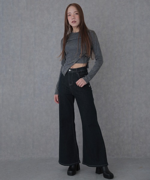 SUWDEE(スーディー)の「asymmetry hem eyelet tops(Tシャツ/カットソー・レディース・ブラック/グレー・FREE)」の8枚目の写真