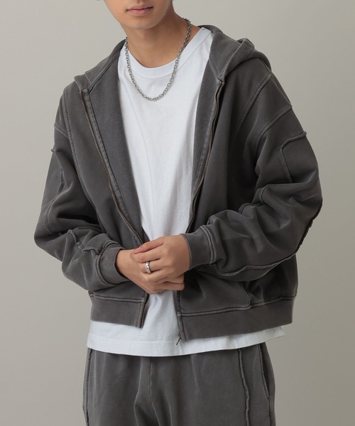 LAND MUSEUM(ランドミュージアム)の「LAND MUSEUM/ワイドカットZIPパーカー(パーカー・メンズ・グレー/ブラック・MEDIUM/LARGE)」の2枚目の写真