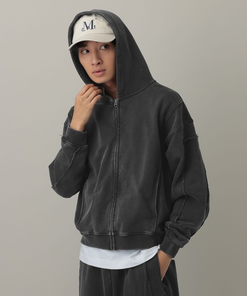 LAND MUSEUM(ランドミュージアム)の「LAND MUSEUM/ワイドカットZIPパーカー(パーカー・メンズ・グレー/ブラック・MEDIUM/LARGE)」の1枚目の写真