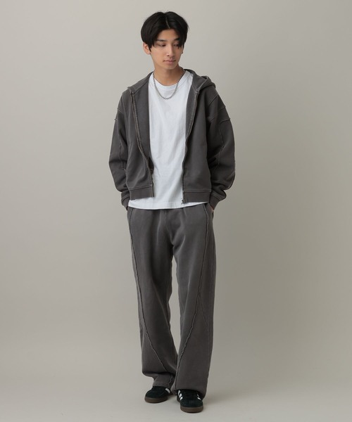 LAND MUSEUM(ランドミュージアム)の「LAND MUSEUM/ワイドカットZIPパーカー(パーカー・メンズ・グレー/ブラック・MEDIUM/LARGE)」の3枚目の写真