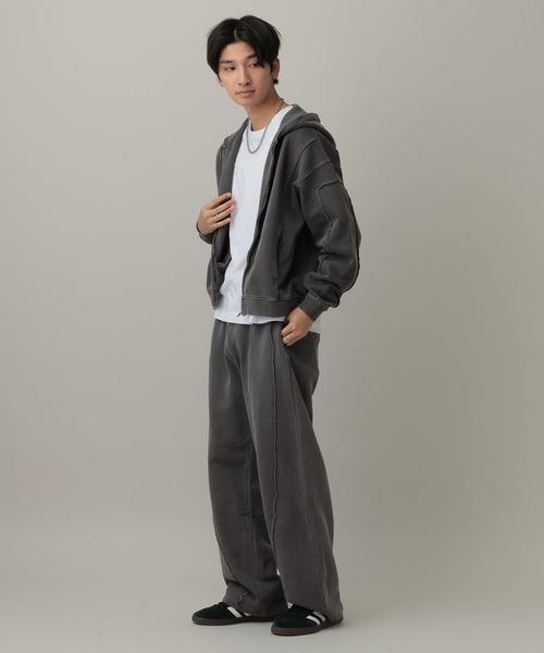 LAND MUSEUM(ランドミュージアム)の「LAND MUSEUM/ワイドカットZIPパーカー(パーカー・メンズ・グレー/ブラック・MEDIUM/LARGE)」の4枚目の写真