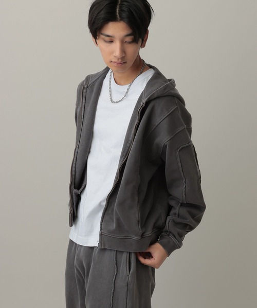 LAND MUSEUM(ランドミュージアム)の「LAND MUSEUM/ワイドカットZIPパーカー(パーカー・メンズ・グレー/ブラック・MEDIUM/LARGE)」の5枚目の写真