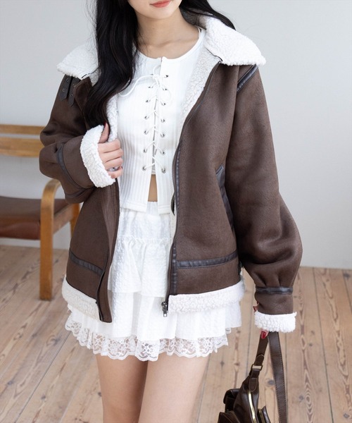 clear（クリア）の「ムートンジャケット［大人 カジュアル 着回し力抜群］≪再入荷≫（ムートンコート・レディース・ブラウン/ブラック・F）」の20枚目の写真