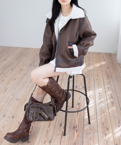 clear（クリア）の「ムートンジャケット［大人 カジュアル 着回し力抜群］≪再入荷≫（ムートンコート・レディース・ブラウン/ブラック・F）」の22枚目の写真