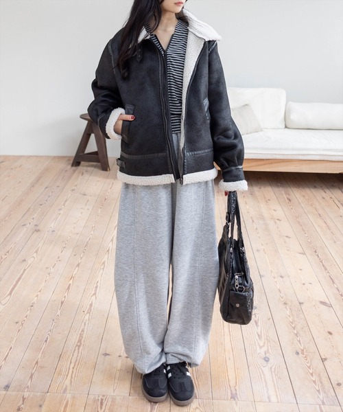 clear（クリア）の「ムートンジャケット［大人 カジュアル 着回し力抜群］≪再入荷≫（ムートンコート・レディース・ブラウン/ブラック・F）」の14枚目の写真