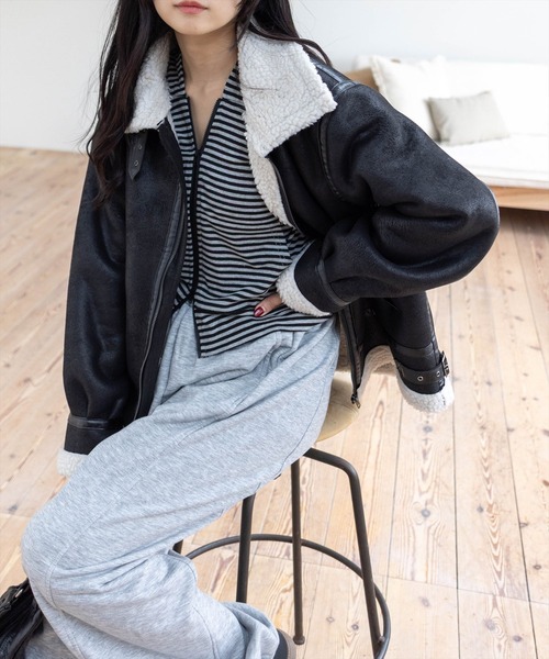 clear（クリア）の「ムートンジャケット［大人 カジュアル 着回し力抜群］≪再入荷≫（ムートンコート・レディース・ブラウン/ブラック・F）」の13枚目の写真