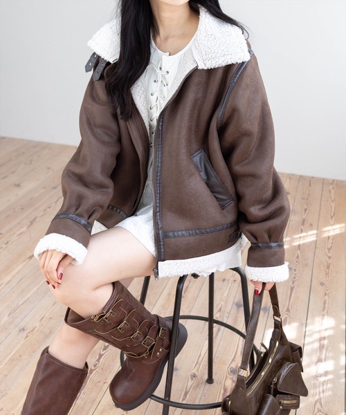 clear（クリア）の「ムートンジャケット［大人 カジュアル 着回し力抜群］≪再入荷≫（ムートンコート・レディース・ブラウン/ブラック・F）」の19枚目の写真