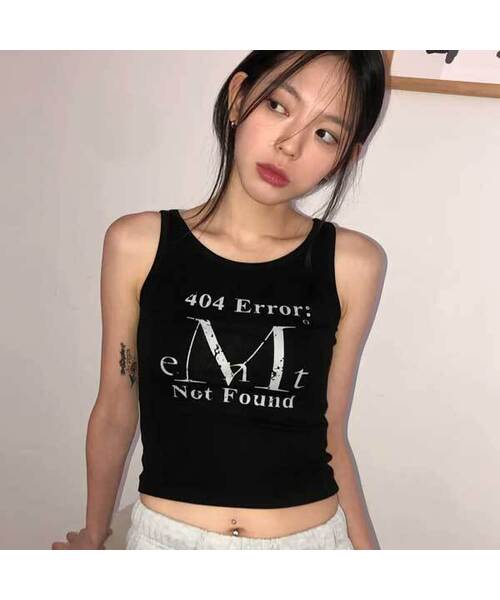 MUCENT(ムセント)の「404エラークラックロゴスリーブレスナシ (3カラー)(Tシャツ/カットソー・レディース・ホワイト/チャコールグレー/ブラック・FREE)」の1枚目の写真