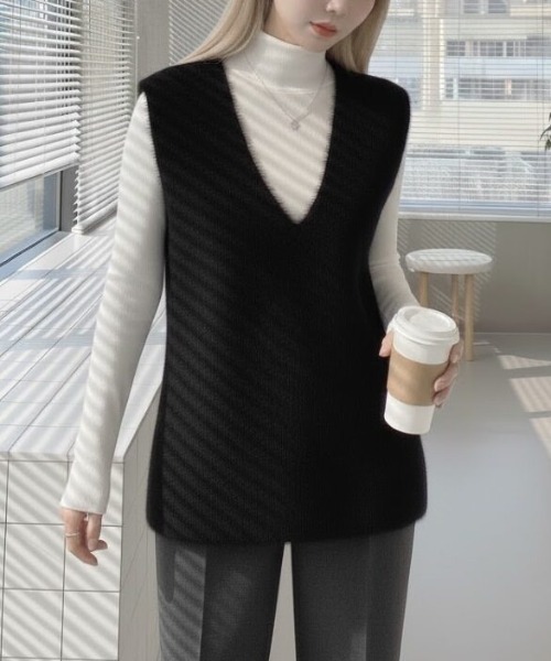 cammie(キャミー)の「シャギーニットベスト(ベスト・レディース・ダークグレー/ブラウン/ブラック・F)」の1枚目の写真