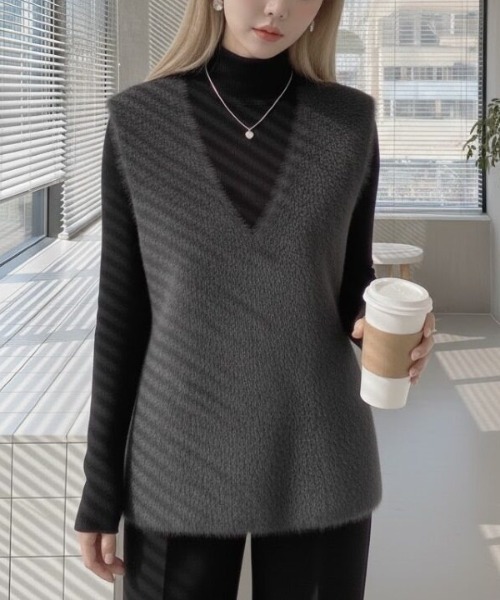 cammie(キャミー)の「シャギーニットベスト(ベスト・レディース・ダークグレー/ブラウン/ブラック・F)」の5枚目の写真