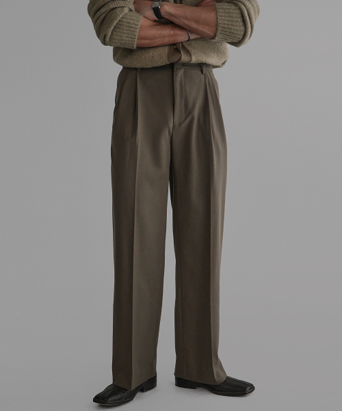 ウールTRワイドスラックス[モカベージュ]