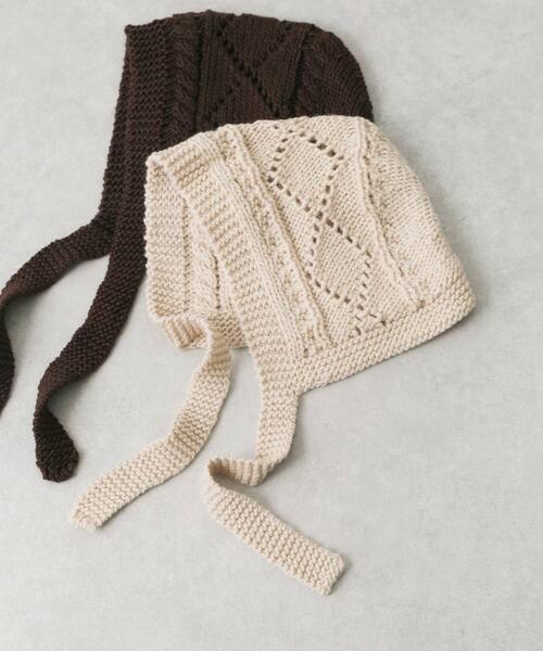 SMELLY（スメリー）の「ケーブルアミボンネット（ニットキャップ/ビーニー・レディース・ブラウン/アイボリー・-）」の2枚目の写真