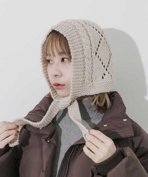 SMELLY（スメリー）の「ケーブルアミボンネット（ニットキャップ/ビーニー・レディース・ブラウン/アイボリー・-）」の7枚目の写真