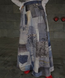 Ameri（アメリ）の「DENIM PATCHWORK PRINT SKIRT（デニムスカート）」